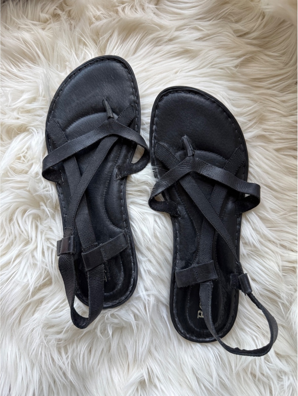 Born Black Leather Strappy Sandals Handmade Footwear